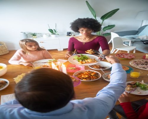 family dinner at home in Chile